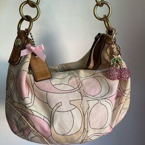 Vintage Authentic Coach Pink & White Signature Hobo Shoulder Bag